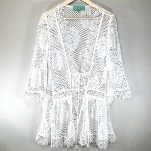 Waimari Cover Up Size S White Lace Crochet Beach Boho Resort Vacation Kimono Lux